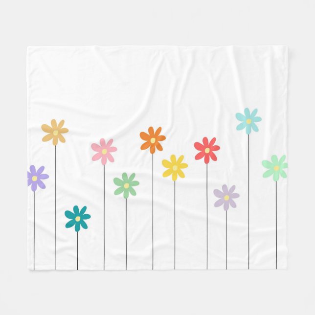 Colourful Tropical Floral Botanical Spring Summer Fleece Blanket (Front (Horizontal))