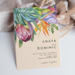 Colourful Tropical Floral Casual | Peach Wedding Invitation<br><div class="desc">This colourful tropical floral casual | peach wedding invitation is perfect for your modern boho destination, green, purple, peach wedding. Design features an elegant bouquet of classic beach watercolor greenery and flowers that may include sage green eucalyptus, mauve and red protea, blush pink hibiscus, orange and blue bird of paradise,...</div>