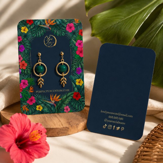 Colourful Tropical Floral Earrings Display Card  (#JewelryPackaging #TropicalDesign #EarringsDisplayCard #BotanicalPackaging #JewelryBranding #Floral)