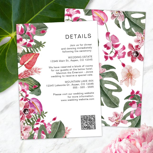 Colourful Tropical Floral Enclosure Card (Colorful Tropical Floral Watercolor Enclosure Card QR Code by Painted Paperie
)