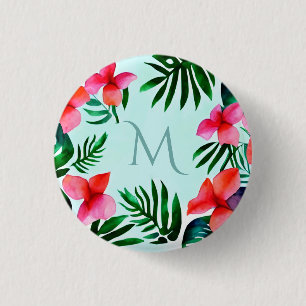 Colourful Tropical Floral Foliage Watercolor Custo 3 Cm Round Badge