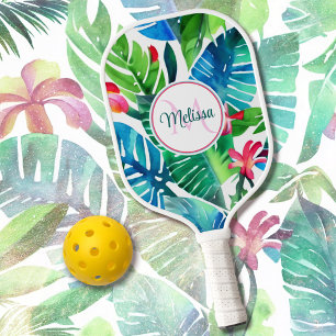 Colourful Tropical Floral Foliage Watercolor Custo Pickleball Paddle