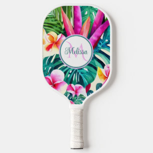 Colourful Tropical Floral Foliage Watercolor Custo Pickleball Paddle