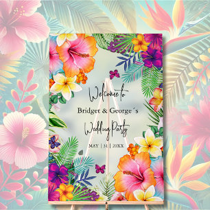 Colourful tropical Floral Frosted Wedding Welcome Acrylic Sign