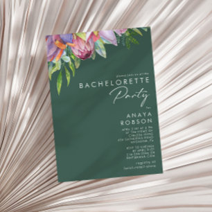 Colourful Tropical Floral Green Bachelorette Party Invitation