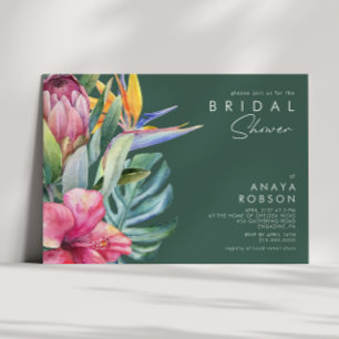 Colourful Tropical Floral   Green Bridal Shower Invitation