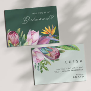 Colourful Tropical Floral Green Bridesmaid Proposa Invitation
