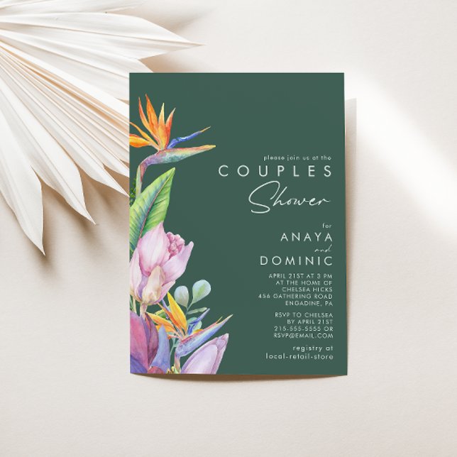 Colourful Tropical Floral | Green Couples Shower Invitation (Creator Uploaded)