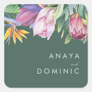 Colourful Tropical Floral   Green Envelope seals