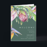Colourful Tropical Floral | Green Folded Wedding Program<br><div class="desc">This colourful tropical floral | green folded wedding program is perfect for your modern boho destination, green, purple, peach wedding. Design features an elegant bouquet of classic beach watercolor greenery and flowers that may include sage green eucalyptus, mauve and red protea, blush pink hibiscus, orange and blue bird of paradise,...</div>