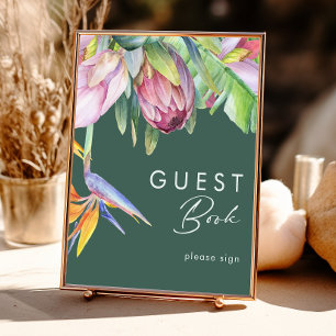 Colourful Tropical Floral   Green Guest Book Sign