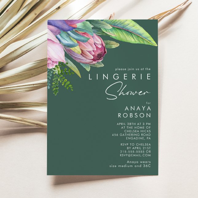 Colourful Tropical Floral | Green Lingerie Shower Invitation (Creator Uploaded)