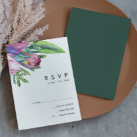 Colourful Tropical Floral | Green RSVP Card