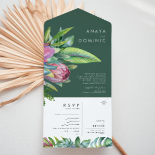 Colourful Tropical Floral   Green Seal And Send Al All In One Invitation