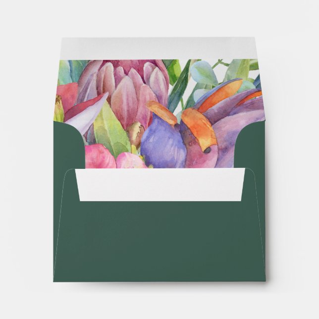 Colourful Tropical Floral Green Self Addressed RSV Envelope (Back (Bottom))