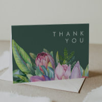 Colourful Tropical Floral | Green Thank You Card