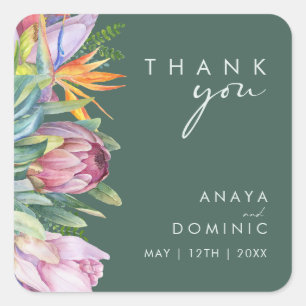 Colourful Tropical Floral   Green Thank You Weddin Square Sticker