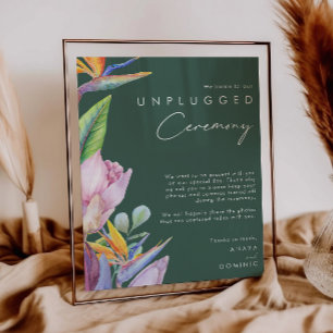 Colourful Tropical Floral Green Unplugged Ceremony Poster