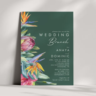 Colourful Tropical Floral   Green Wedding Brunch Invitation