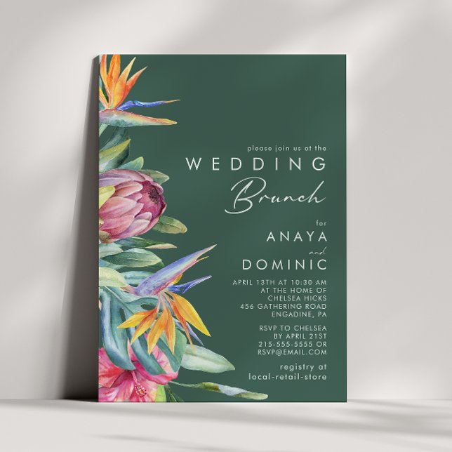 Colourful Tropical Floral | Green Wedding Brunch Invitation (Creator Uploaded)