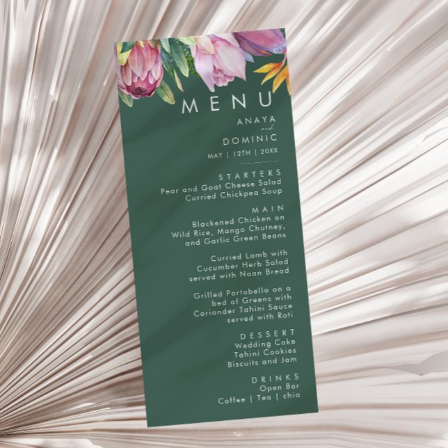 Colourful Tropical Floral | Green Wedding Dinner Menu (Creator Uploaded)