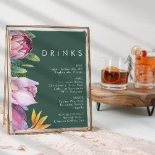Colourful Tropical Floral Green Wedding Drinks Poster