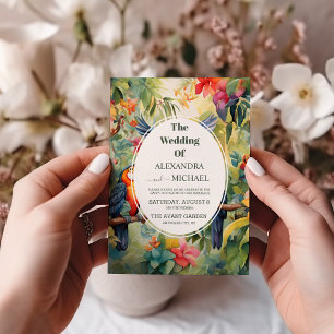 Colourful Tropical Floral Green Wedding Invitation