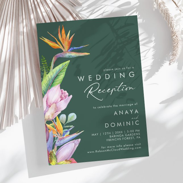 Colourful Tropical Floral | Green Wedding Receptio Invitation (Creator Uploaded)