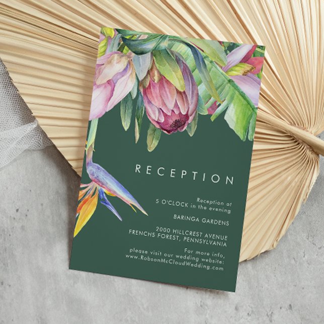 Colourful Tropical Floral Green Wedding Reception Enclosure Card (Creator Uploaded)