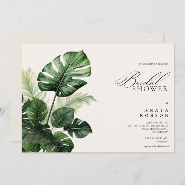 Colourful Tropical Floral | Greenery bridal shower Invitation (Front/Back)