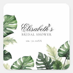 Colourful Tropical Floral Greenery bridal shower Square Sticker
