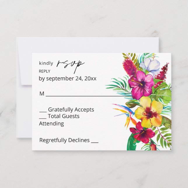 Colourful Tropical Floral no Meal RSVP (Front)