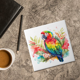 Colourful Tropical Floral Parrot Ceramic Tile