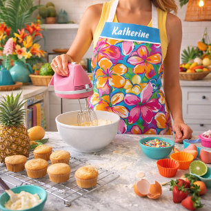 Colourful Tropical Floral Pattern Apron