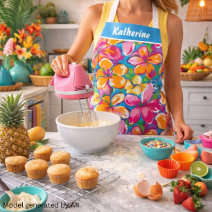 Colourful Tropical Floral Pattern Apron