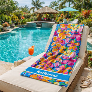 Colourful Tropical Floral Pattern Beach Towel