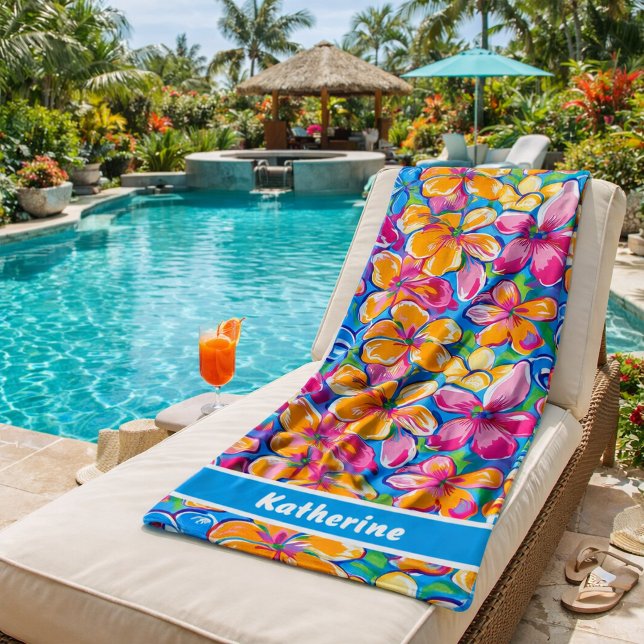 Colourful Tropical Floral Pattern Beach Towel (Creator Uploaded)