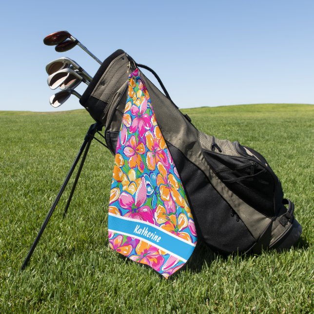 Colourful Tropical Floral Pattern Golf Towel (Green)
