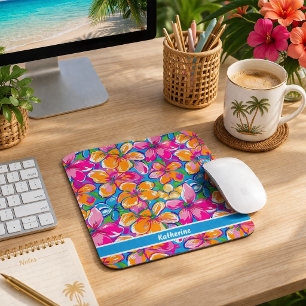Colourful Tropical Floral Pattern Mouse Pad