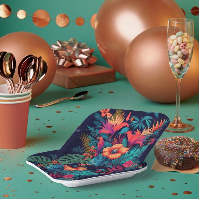 Colourful Tropical Floral Pattern Paper Plate (Multi)