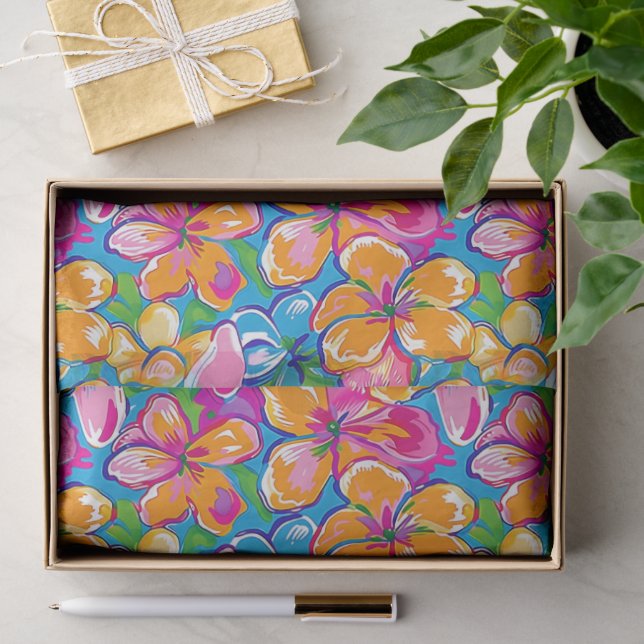 Colourful Tropical Floral Pattern Tissue Paper (Gift)