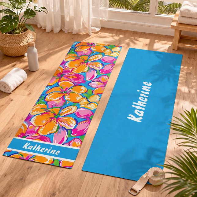 Colourful Tropical Floral Pattern Yoga Mat (Creator Uploaded)