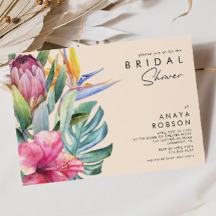 Colourful Tropical Floral   Peach Bridal Shower Invitation
