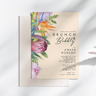 Colourful Tropical Floral   Peach Brunch and Bubbl Invitation