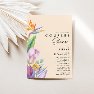 Colourful Tropical Floral   Peach Couples Shower Invitation