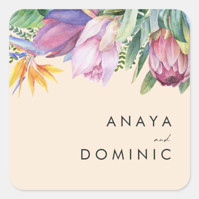 Colourful Tropical Floral | Peach Envelope seals (Front)