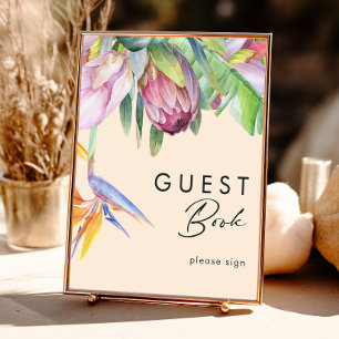 Colourful Tropical Floral Peach Guest Book Sign