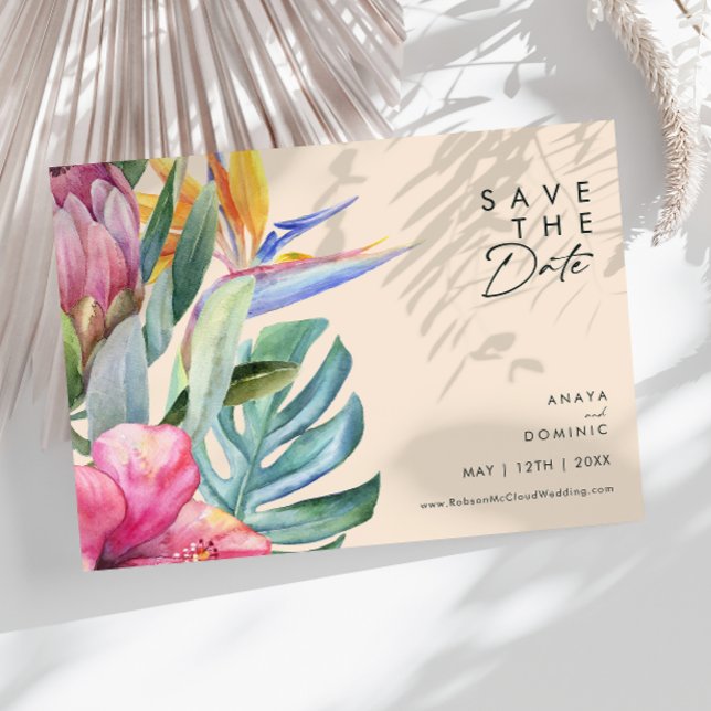 Colourful Tropical Floral | Peach Horizontal Save The Date (Creator Uploaded)