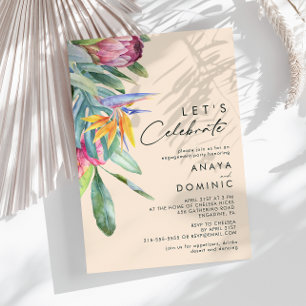 Colourful Tropical Floral   Peach Let's Celebrate Invitation