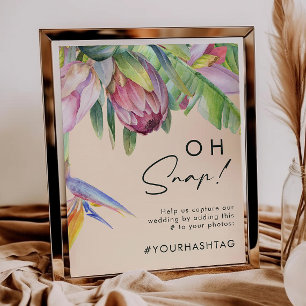 Colourful Tropical Floral   Peach Oh Snap Hashtag Poster
